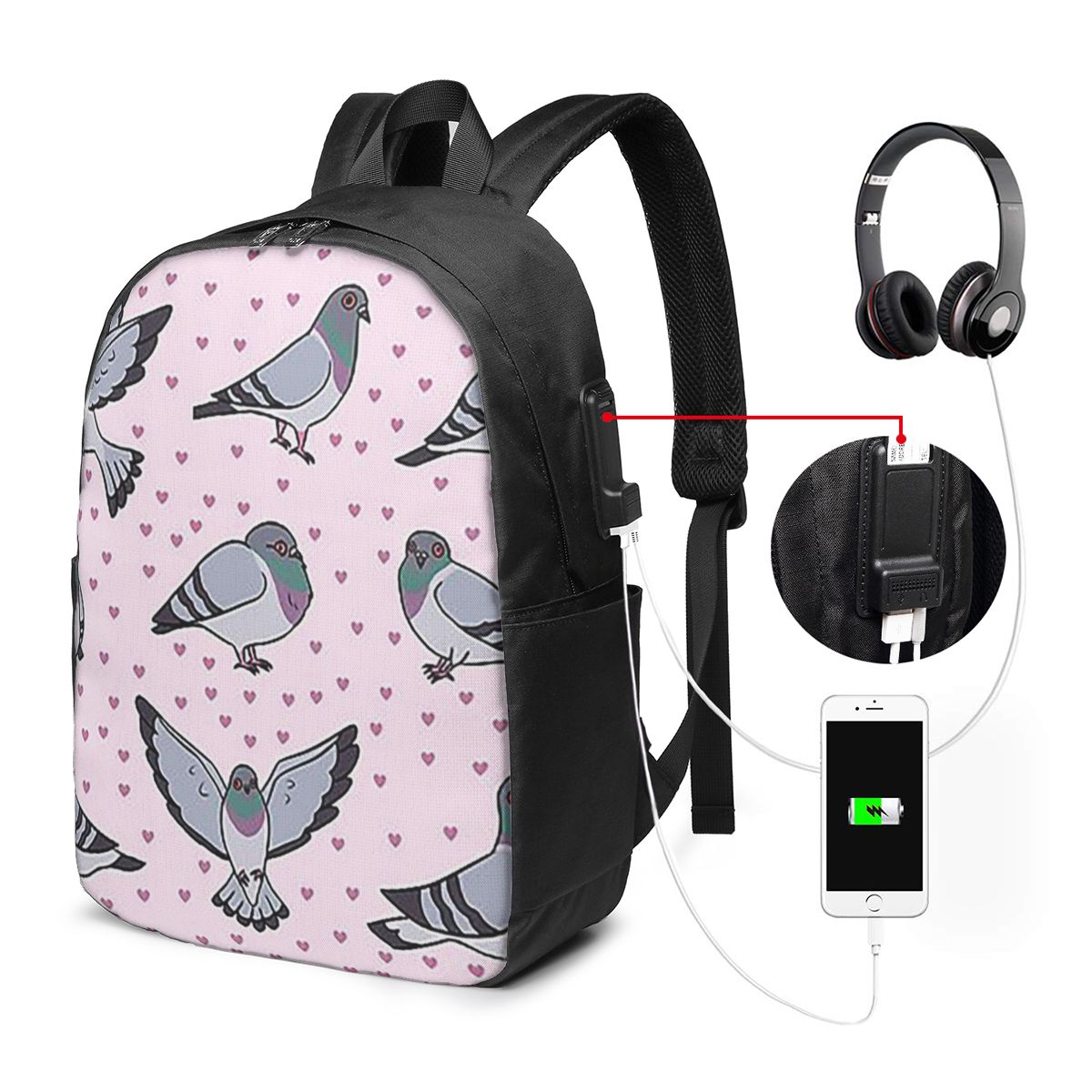 Women Bags Pack - Zaino con simpatici piccioni dei cartoni
